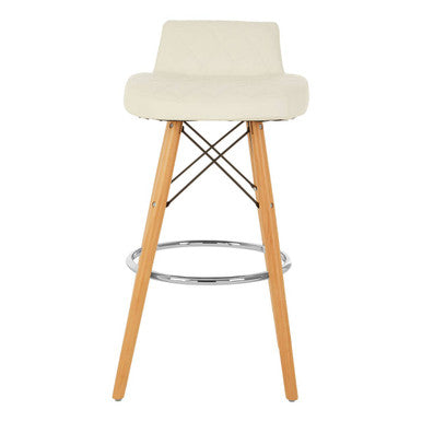 Stockholm White Leather Effect Quilted Bar Stool with Wood Legs