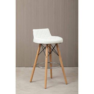 Stockholm White Leather Effect Quilted Bar Stool with Wood Legs