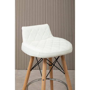Stockholm White Leather Effect Quilted Bar Stool with Wood Legs