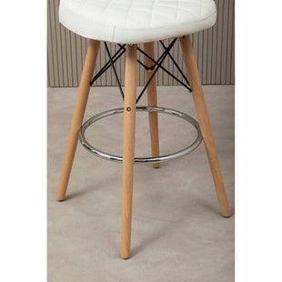 Stockholm White Leather Effect Quilted Bar Stool with Wood Legs