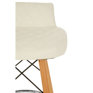 Stockholm White Leather Effect Quilted Bar Stool with Wood Legs