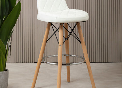 Stockholm White Leather Effect Quilted Bar Stool with Wood Legs
