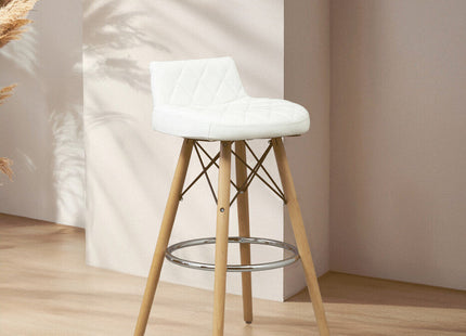 Stockholm White Leather Effect Quilted Bar Stool with Wood Legs