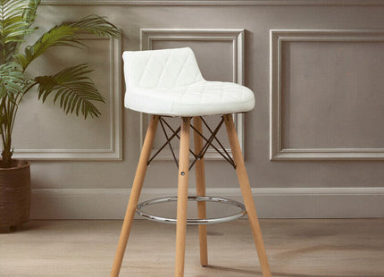Stockholm White Leather Effect Quilted Bar Stool with Wood Legs