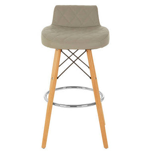 Stockholm Light Grey Leather Effect Quilted Bar Stool with Wood Legs