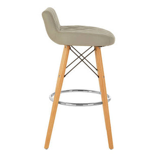 Stockholm Light Grey Leather Effect Quilted Bar Stool with Wood Legs