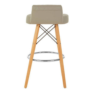 Stockholm Light Grey Leather Effect Quilted Bar Stool with Wood Legs