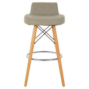 Stockholm Light Grey Leather Effect Quilted Bar Stool with Wood Legs