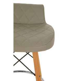 Stockholm Light Grey Leather Effect Quilted Bar Stool with Wood Legs
