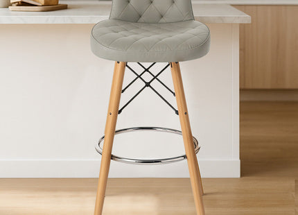 Stockholm Light Grey Leather Effect Quilted Bar Stool with Wood Legs