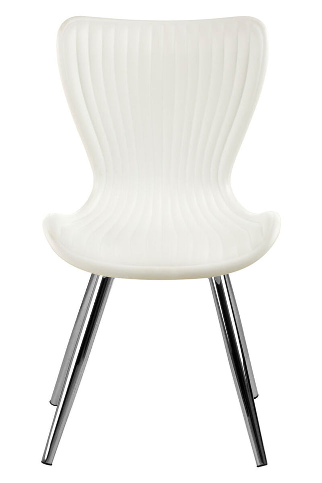 Stockholm White Moulded Plastic Dining Chair with Chrome Finish Legs