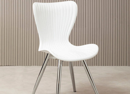 Stockholm White Moulded Plastic Dining Chair with Chrome Finish Legs
