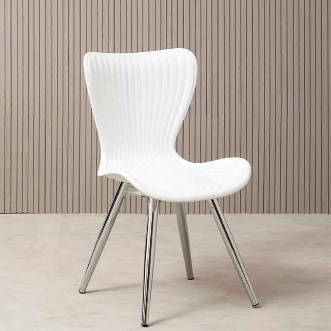 Stockholm White Moulded Plastic Dining Chair with Chrome Finish Legs