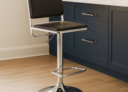 Stockholm Black Leather Effect Adjustable Bar Stool with Chrome Finish Base
