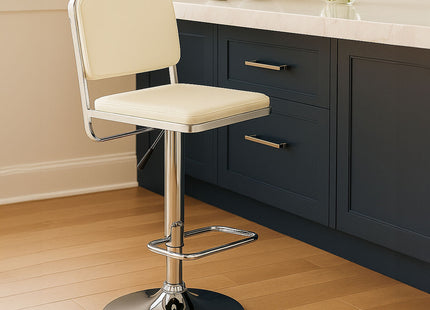 Stockholm White Leather Effect Adjustable Bar Stool with Chrome Finish Base