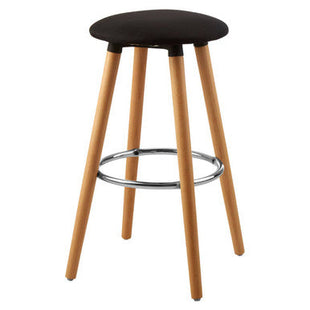 Stockholm Black Fabric Round Bar Stool with Wood Legs