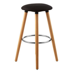 Stockholm Black Fabric Round Bar Stool with Wood Legs