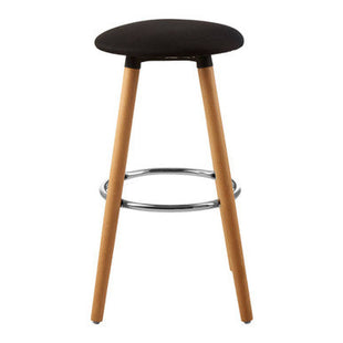 Stockholm Black Fabric Round Bar Stool with Wood Legs
