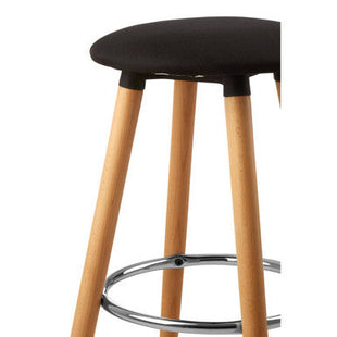 Stockholm Black Fabric Round Bar Stool with Wood Legs