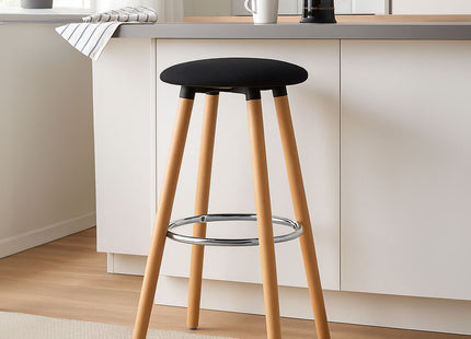 Stockholm Black Fabric Round Bar Stool with Wood Legs
