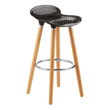 Stockholm Black Moulded Plastic Bar Stool with Wood Legs