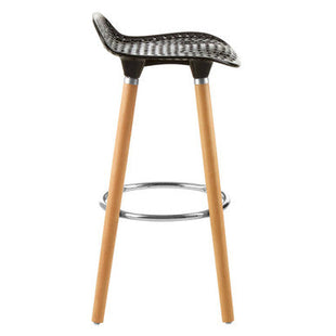 Stockholm Black Moulded Plastic Bar Stool with Wood Legs