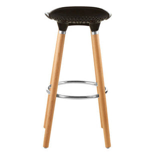 Stockholm Black Moulded Plastic Bar Stool with Wood Legs