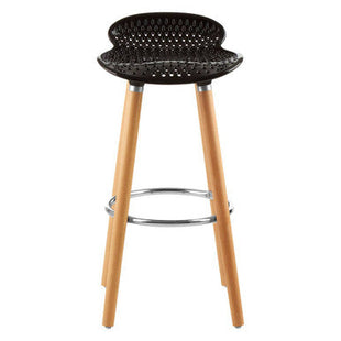 Stockholm Black Moulded Plastic Bar Stool with Wood Legs
