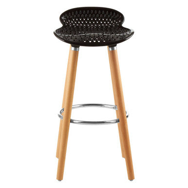 Stockholm Black Moulded Plastic Bar Stool with Wood Legs