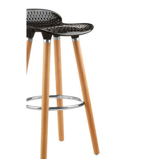 Stockholm Black Moulded Plastic Bar Stool with Wood Legs