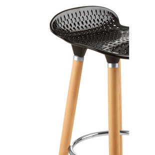 Stockholm Black Moulded Plastic Bar Stool with Wood Legs