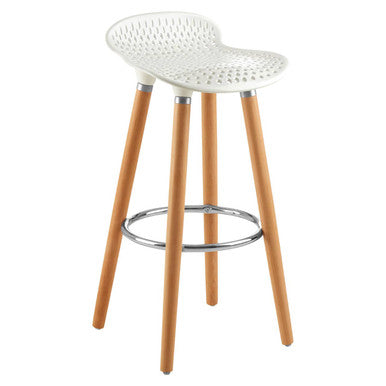 Stockholm White Moulded Plastic Bar Stool with Wood Legs