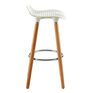 Stockholm White Moulded Plastic Bar Stool with Wood Legs
