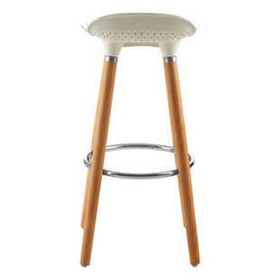 Stockholm White Moulded Plastic Bar Stool with Wood Legs