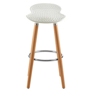 Stockholm White Moulded Plastic Bar Stool with Wood Legs