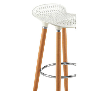 Stockholm White Moulded Plastic Bar Stool with Wood Legs
