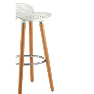 Stockholm White Moulded Plastic Bar Stool with Wood Legs