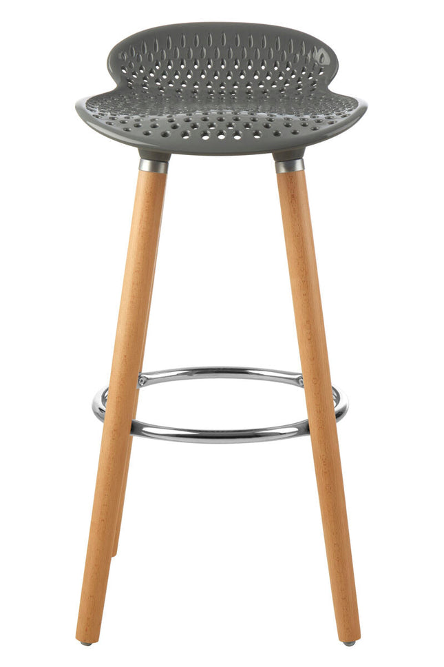 Stockholm Grey Moulded Plastic Bar Stool with Wood Legs