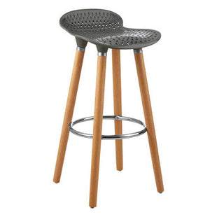 Stockholm Grey Moulded Plastic Bar Stool with Wood Legs