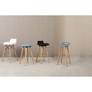 Stockholm Grey Moulded Plastic Bar Stool with Wood Legs