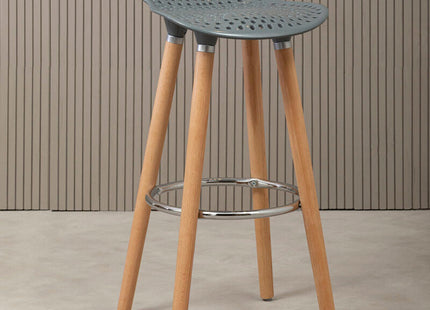 Stockholm Grey Moulded Plastic Bar Stool with Wood Legs