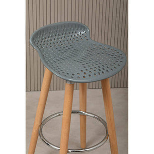 Stockholm Grey Moulded Plastic Bar Stool with Wood Legs