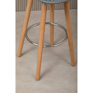 Stockholm Grey Moulded Plastic Bar Stool with Wood Legs