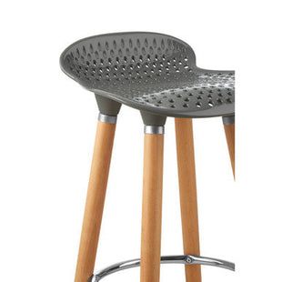 Stockholm Grey Moulded Plastic Bar Stool with Wood Legs