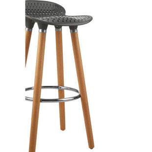 Stockholm Grey Moulded Plastic Bar Stool with Wood Legs