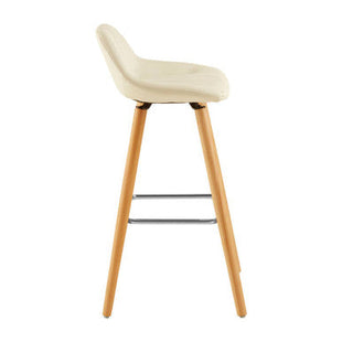 Stockholm White Leather Effect Bar Stool with Wooden Legs