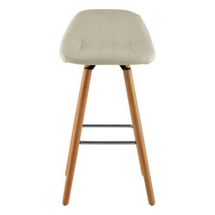 Stockholm White Leather Effect Bar Stool with Wooden Legs