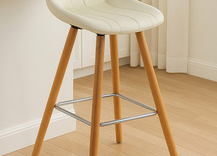 Stockholm White Leather Effect Bar Stool with Wooden Legs