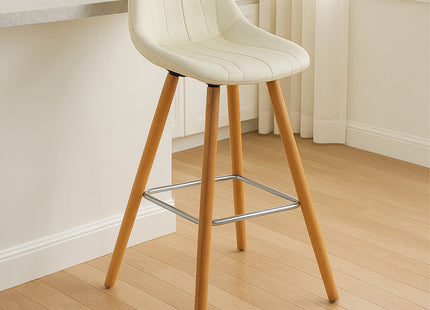 Stockholm White Leather Effect Bar Stool with Wooden Legs
