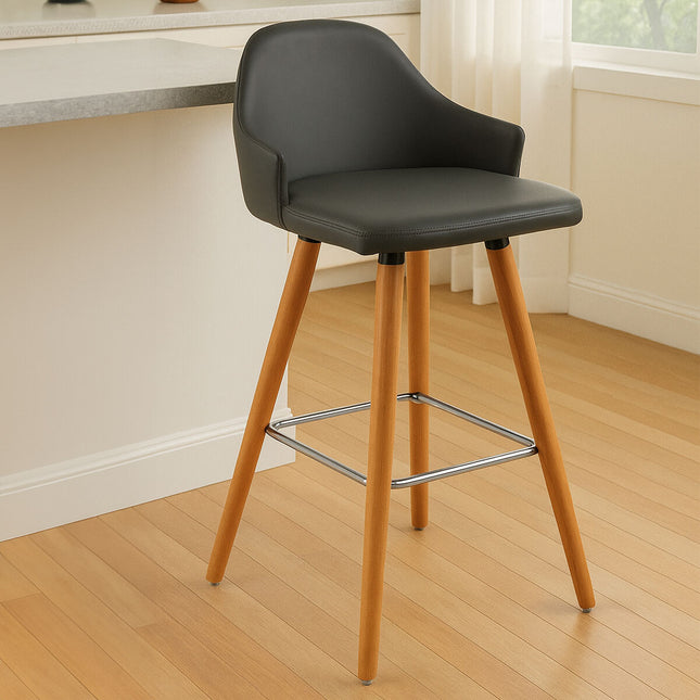 Stockholm Dark Grey Leather Effect Bar Chair with Curved Backrest